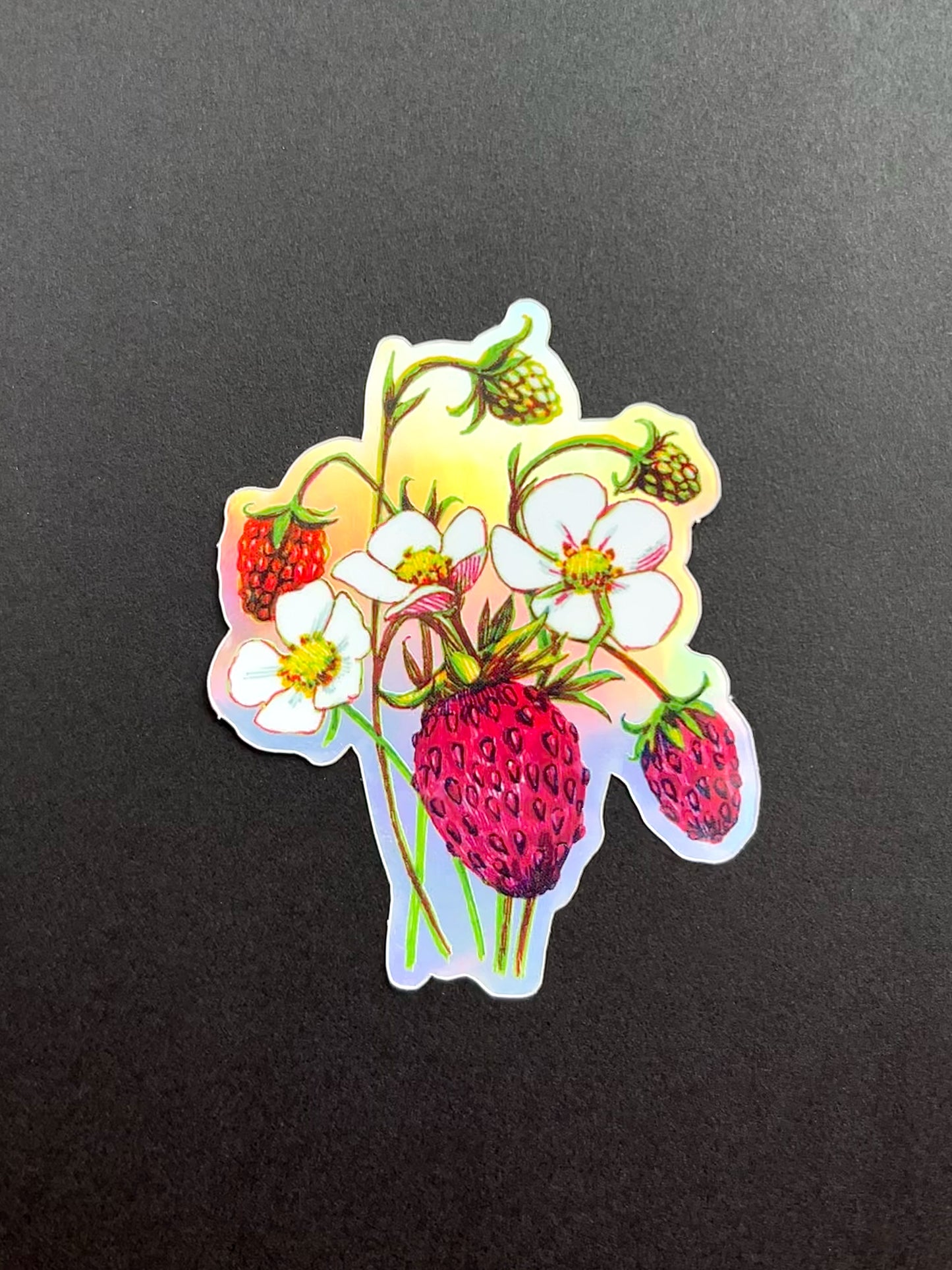 Holographic Strawberry Flowers Art Sticker