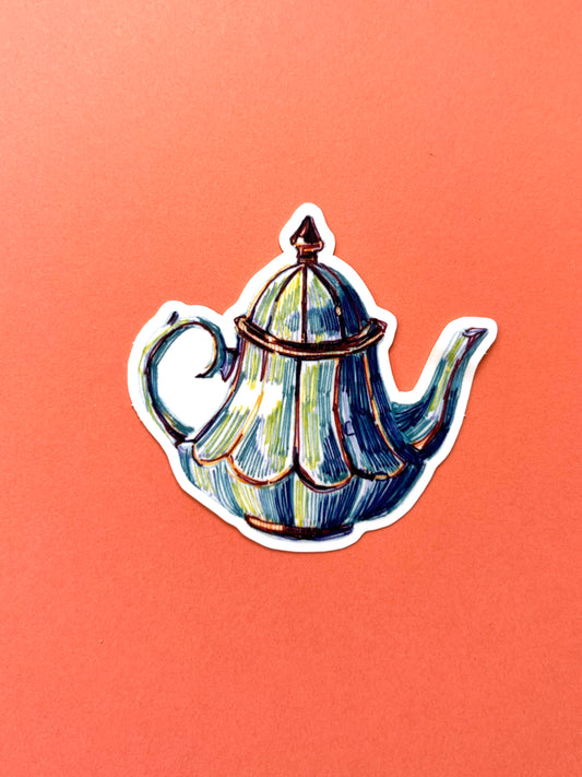 Blue Teapot Art Sticker