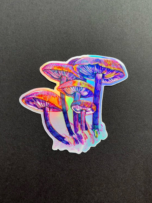 Holographic Mushrooms Art Sticker