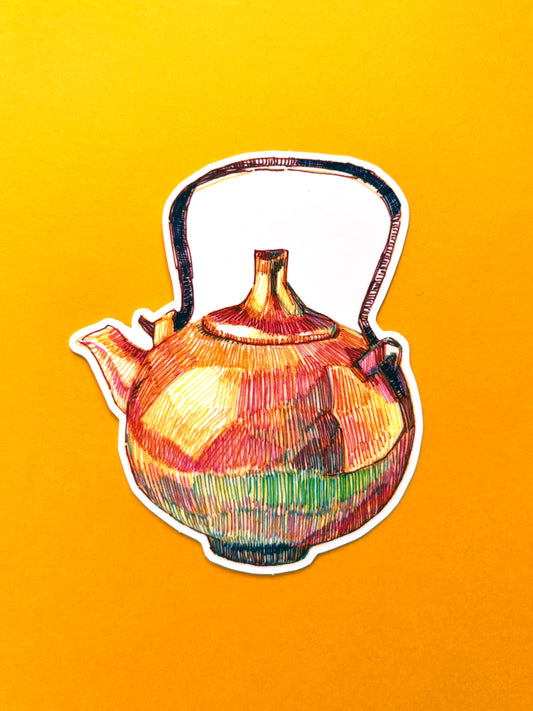 Orange Teapot Art Sticker